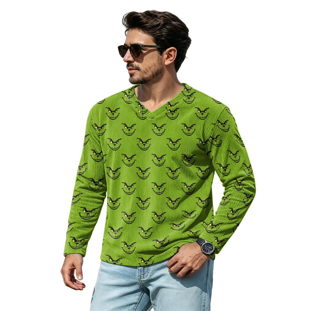 Men's Loose Fit V-Neck Christmas Print Street Casual Top