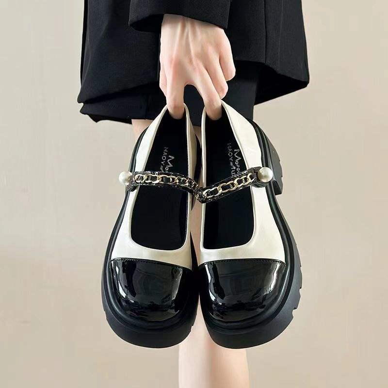 

Mary Jane 2025 Women s Thick Sole Leather Shoes - Versatile, French-Style Skirt & College Casuals 39