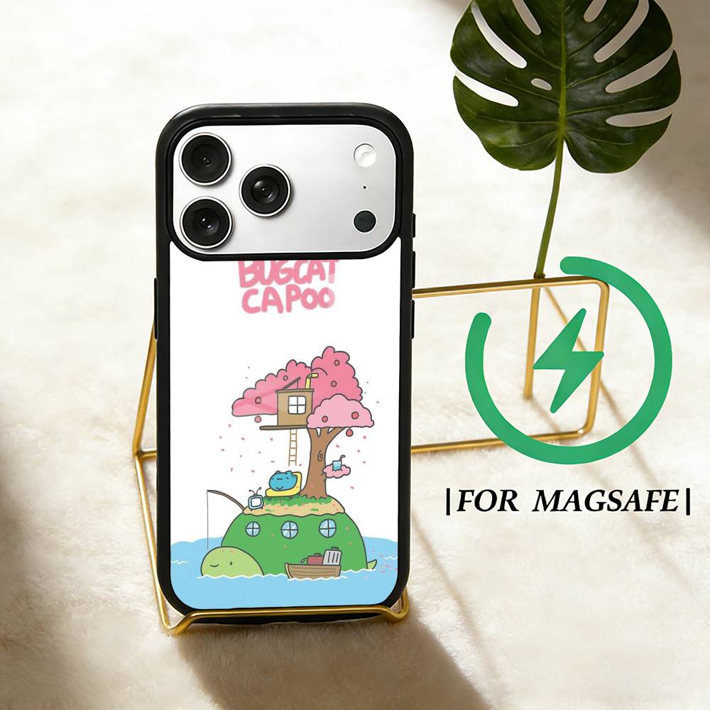 

Cute B-Bugcat Capoo Phone Case For iPhone 17 16 15 14 13 12 Pro Max Plus for Magsafe Mirror Wireless Magnetic Cover iPhone14PROMAX