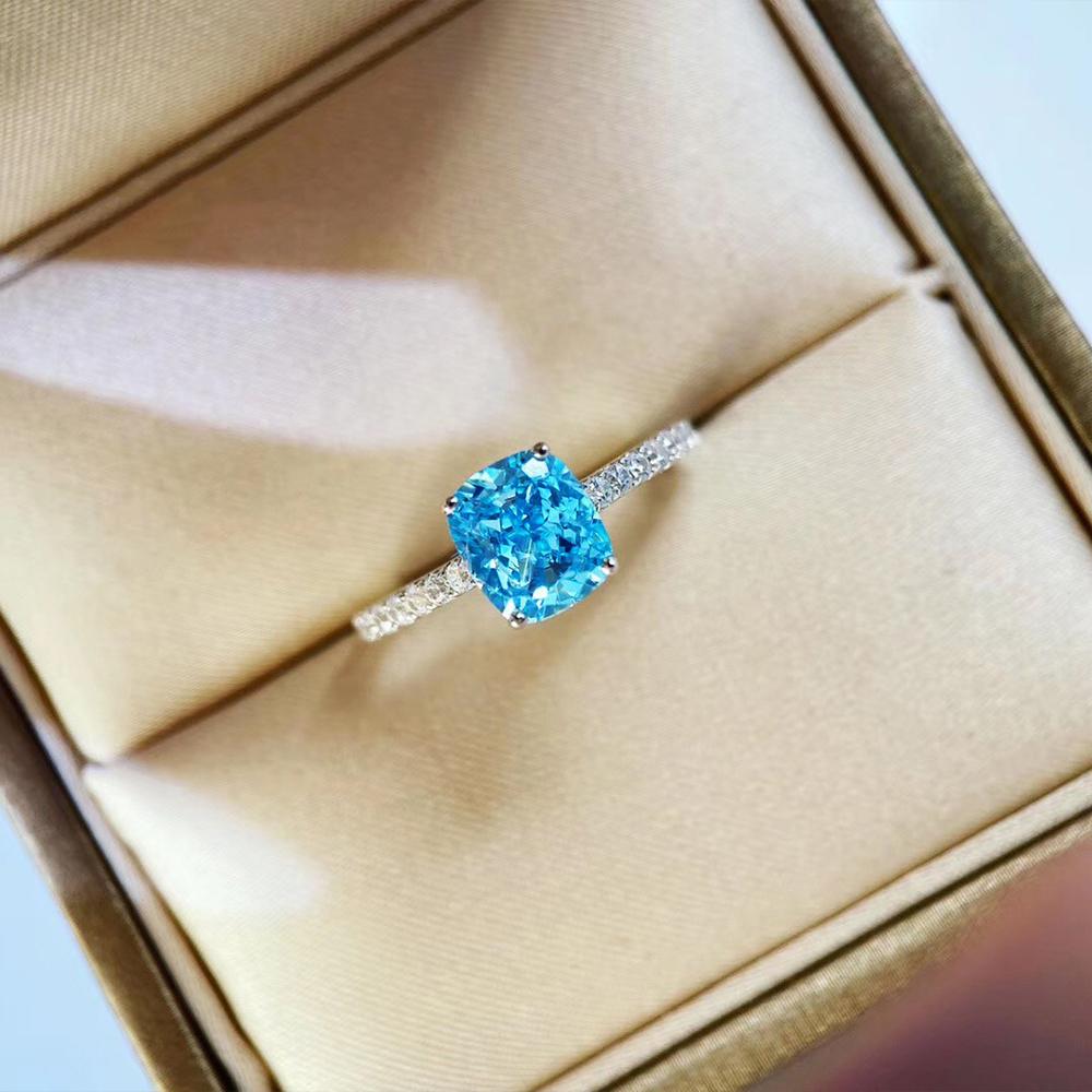 Ny Enkel Elegant Blå Cubic Zirconia Ring for Kvinner Luksus Brud Bryllupsseremoni Festringer Jubileumsgave Nye Smykker