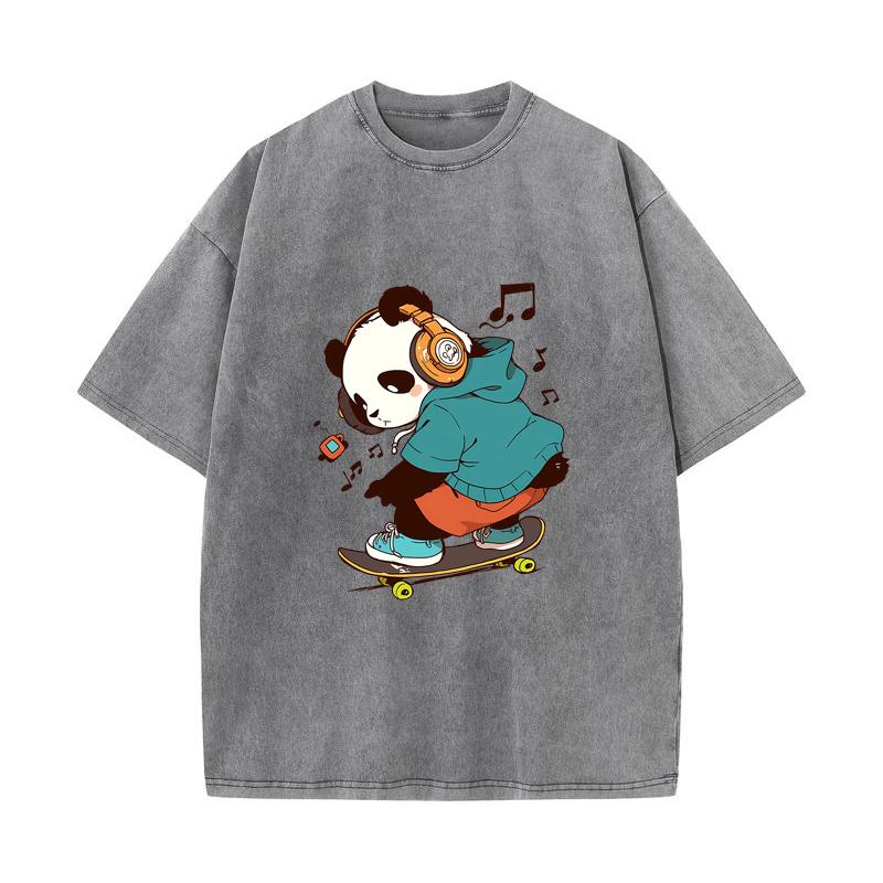 XH+90 MINISO 2026 Summer Vintage Wash Printed Pure Cotton Shoulder Style Men's and Women's Round Neck Short Sleeved Couple T-shirt