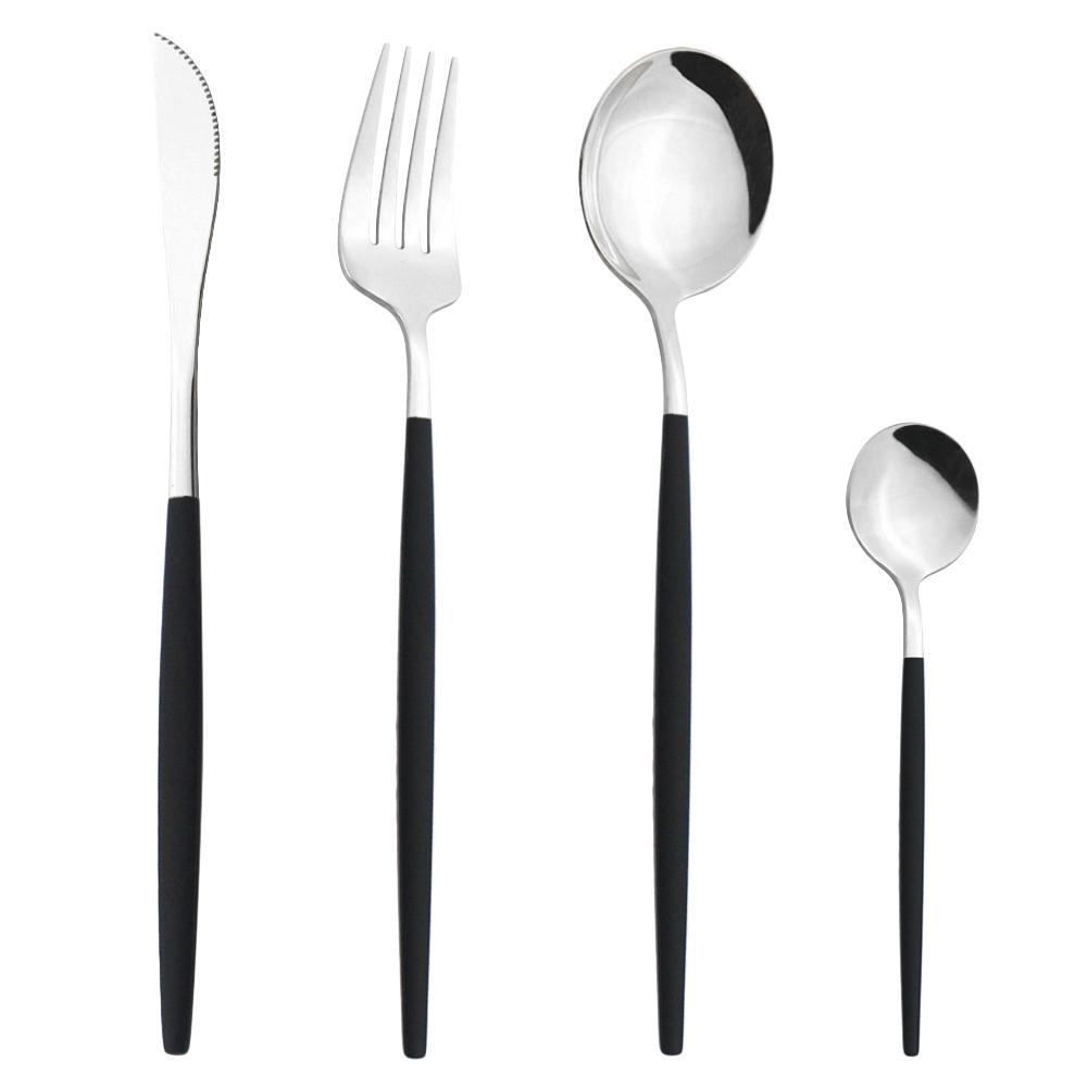 4Pcs/Set Colorful Dinnerware Set Stainless Steel Cutlery Dinner Set Knife Fork Coffee Spoon Silverware Set Kitchen Tableware Set