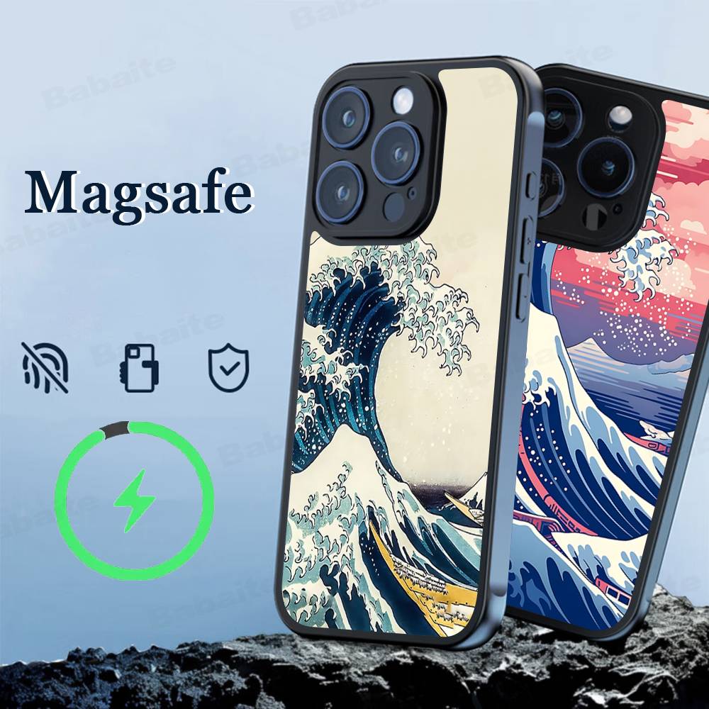Kanagawa Great Wave Anime Phone Case Magnetic Case For IPhone 16 14 13 12 11 15 Pro Max Plus For Magsafe Wireless Charge Cover