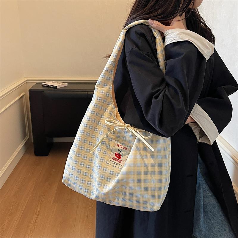 Cartoon Tomato Label Plaid Vest Bag Large Capacity Summer New Backpack Fashion Versatile Shoulder Bag