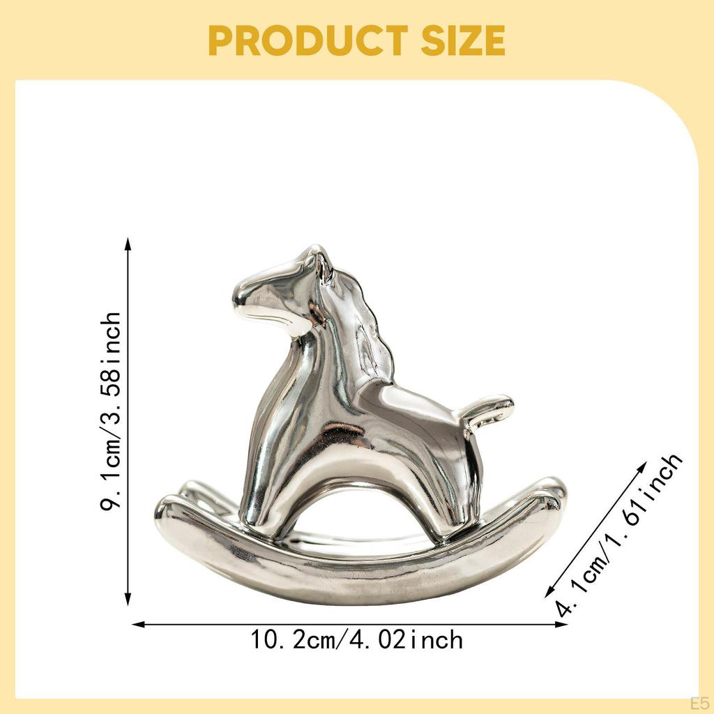 Ceramic Rocking Horse Statue Sculpture Electroplating Figurine for Table Centerpiece