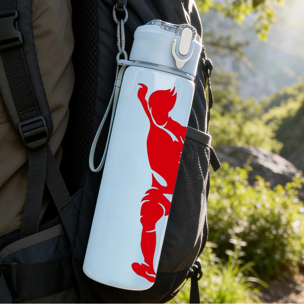 1PC Dynamic Soccer Player Silhouette 750ml Color Plastic Water Bottle Leakproof Flip Straw Lid For Sports Office Home Use