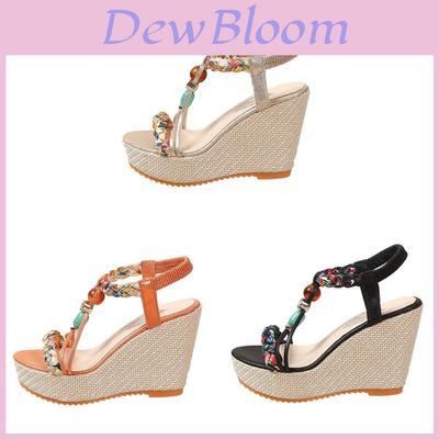 Sandalias de cuña de verano Romal con material de PU tejido para ropa de playa bohemia para mujer