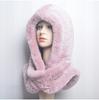 Hot Sale New Women Real Knitted Rex Rabbit Fur Hat Hooded Scarf Long Winter Warm Fur Hat With Neck Collar Scarves Hat Scarf