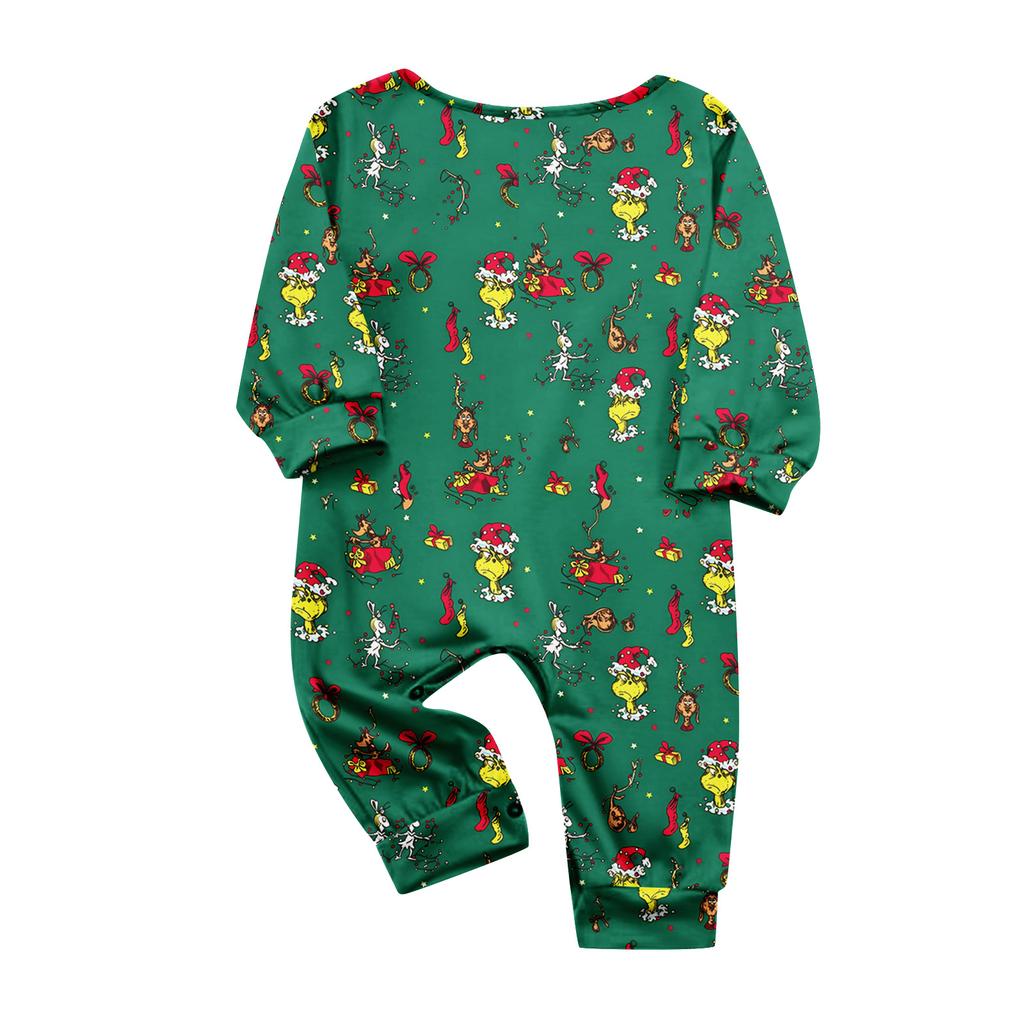 Family Matching Christmas Print Pajama Set, Round Neck Long Sleeve and Long Pants Loungewear for Holiday