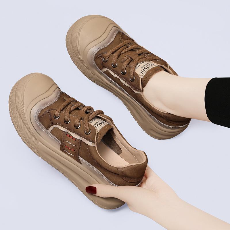 Genuine leather retro women's shoes new autumn big toe casual versatile soft-soled platform shoes running shoes