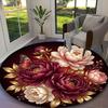 1pc Elegant Peony Bloom Wreath Rug, Digital Printed Home Chair Sofa Mat, Durable Office Round Carpet, Beautiful Festival Decorations