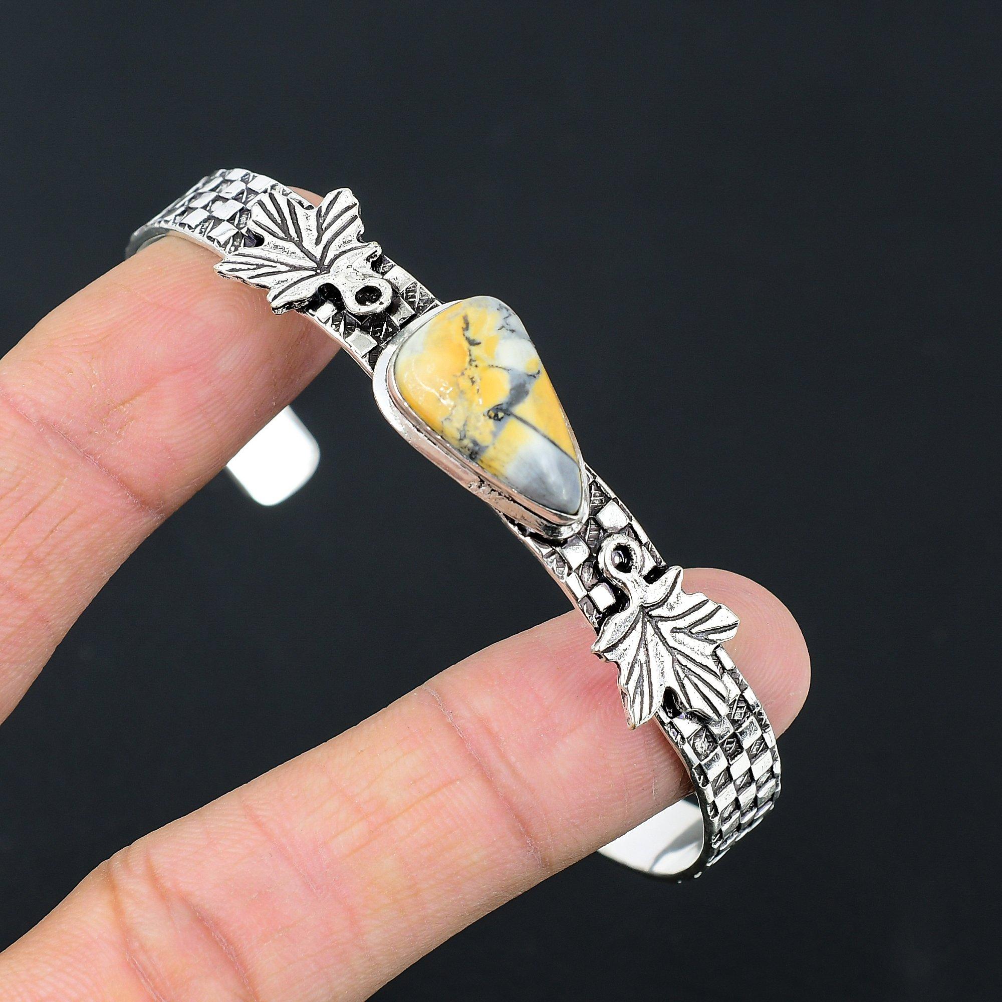 

Maligano Jasper Stone 925 Sterling Silver Wife Artisan Wedding Unique New Bangle Adjustable