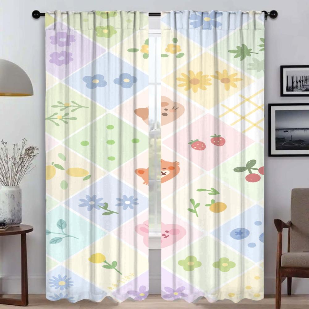 Cute Kitchen Curtains for Living Room Shades Window Curtain Home Interior Curtains 2 Pieces Tulle for Bedroom Partition Blackout