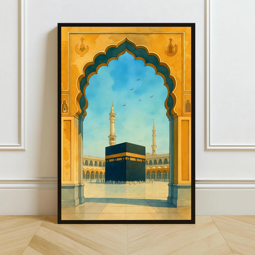 Islamic Mosque Kaaba Canvas Poster Watercolor Muslim Scripture Canvas Paint Print Modern Picture Living Room Home Decor Cuadros
