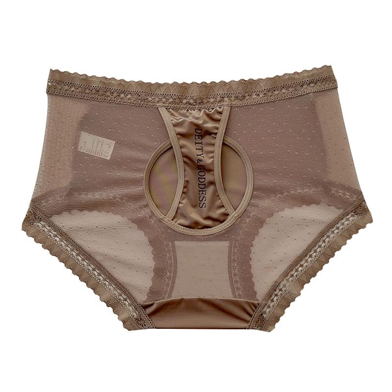 Large Size Female Light Luxury Satin Pearlescent Hollow Sexy Pure Desire To Pack Hip Mid Waist Underwear