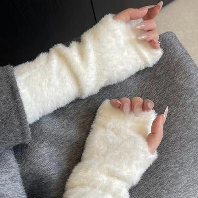 Weiche, wachsartige Halbfingerhandschuhe aus Plüsch, vielseitige Thermo-Plüschärmel für Damen, süße japanische, langärmelige, undichte Fingerhandschuhe