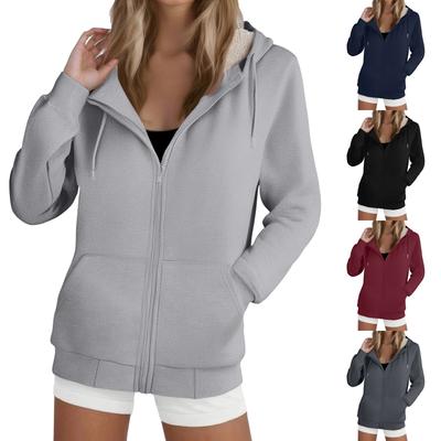 Damska Moda Casual Bluza Luźny Kardigan na Zamek Długi Rękaw Kaptur
