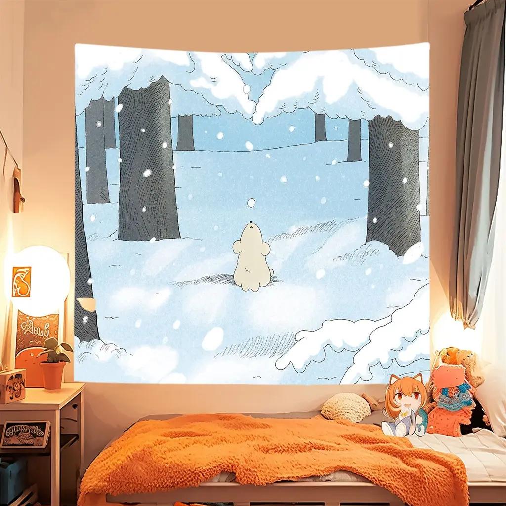 Kawaii Cat Tapestry Cute Cartoon Anime Wall Hanging Polyester Aesthetic Decor for Bedroom Dorm Kids Room Decor