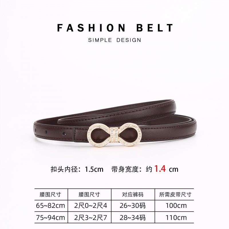 Womens Slim Leather Belt With Zinc Alloy Rhinestone Buckle Fashion Waistband Pants Skirts Office Casual