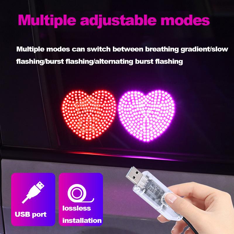 Car LED Window Lights Interior Decoration Lights Glowing Heart Atmosphere Car Modification Neon Lights USB Wiring Car Decoration