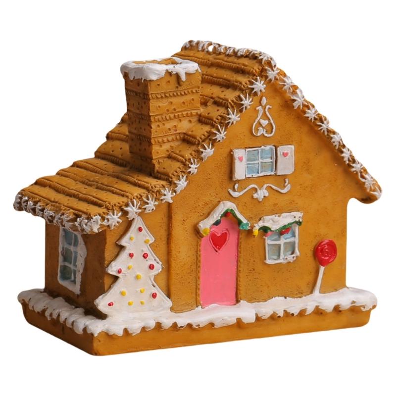 Christmas Village Houses Christmas Collectible Buildings with LED Light Christmas Decors Gingerbreads House Figurine