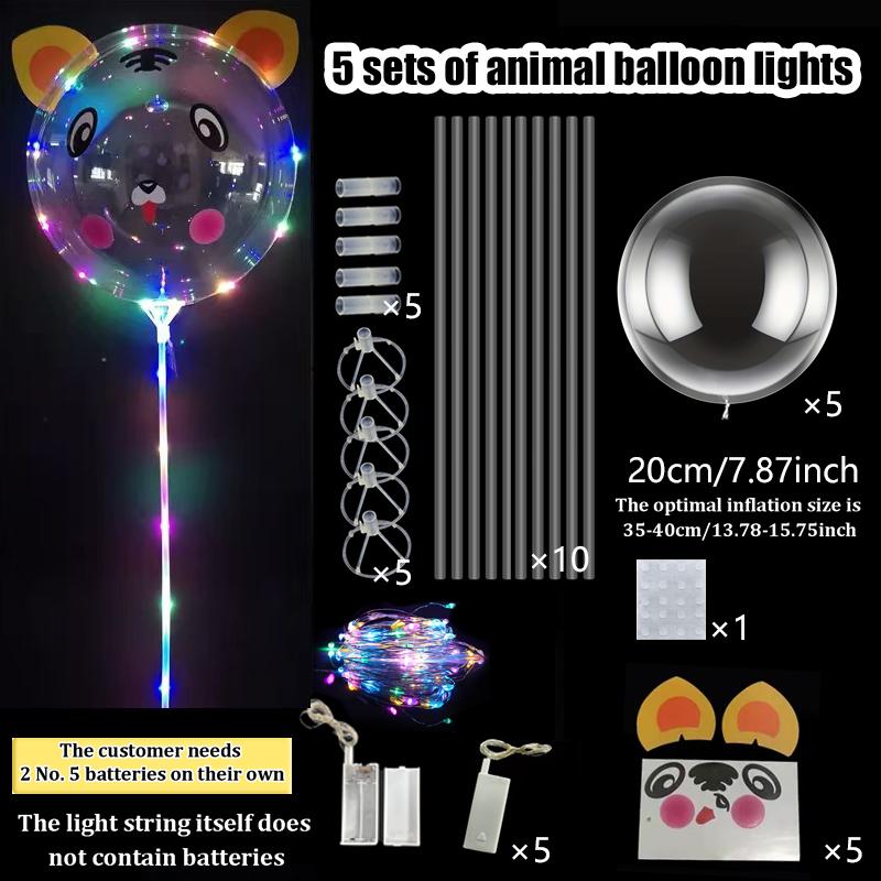 5pcs 20inch LED balloon light with animal stickers for birthday party decoration (excluding battery) glowing balloon decoration
