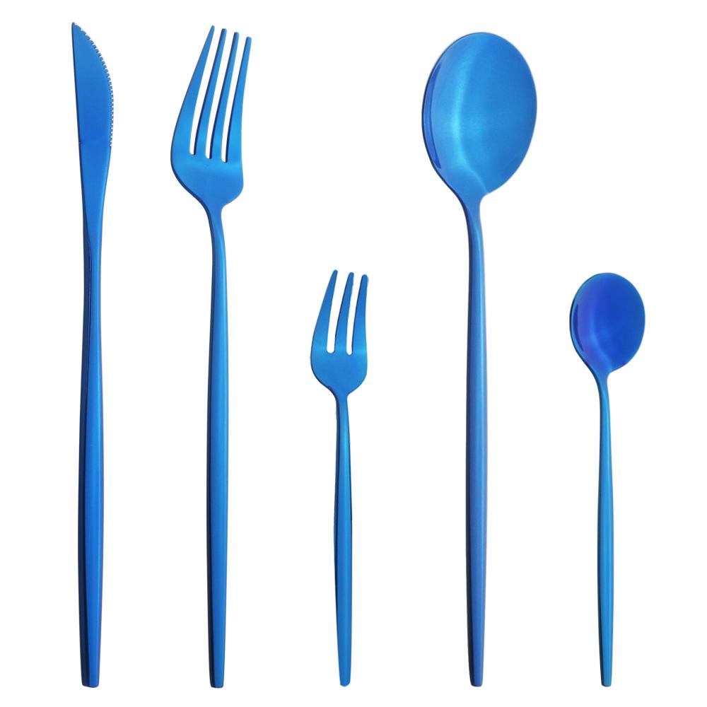 5Pcs White Gold Dinnerware Cutlery Set Knife Dessert Fork Coffee Spoon Tableware Stainless Steel Dinner Flatware Silverware Set