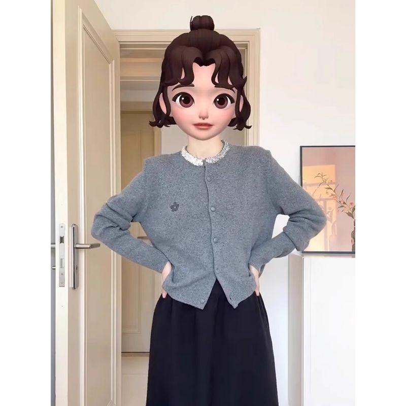 

Кардиган Свитер Верхняя одежда Вышивка Цветок Миу Пайетки Gray S [Suggested 37.50 kg-45.00 kg]]