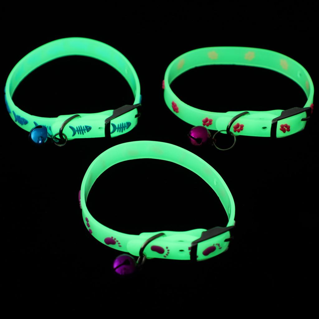 3Pcs Fluorescent Pet Collar Silicone Night Safety Bell Collar Breathable Comfortable for Cat Dog Puppy Kitten Dog Collars