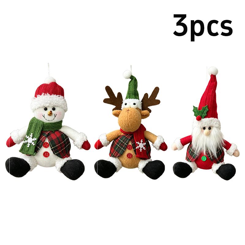 Christmas Tree Plush Hanging Ornaments Santa Snowman Reindeer Doll Pendants Tartan Cloth Xmas Home Holiday Party Gift Ornaments