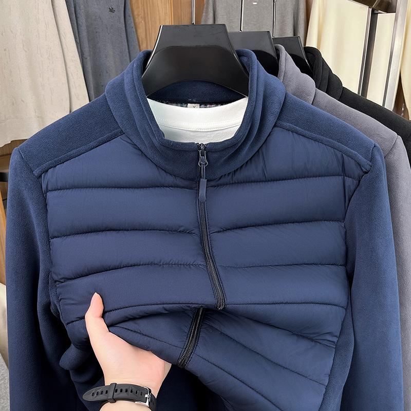 Heren Sherpa Fleece Patchwork Katoenen Jas met Opstaande Kraag voor Herfst/Winter Casual Kleding