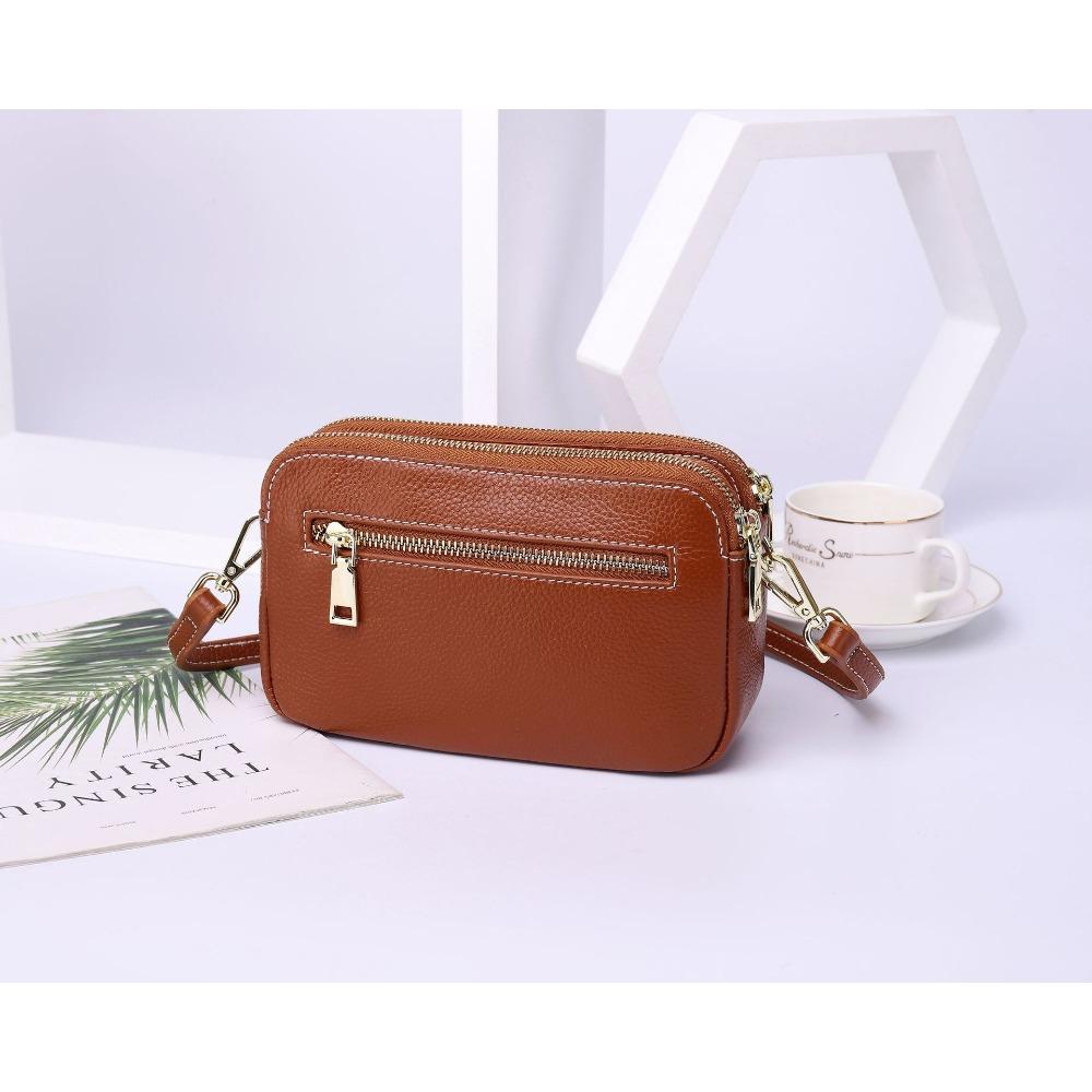 Karvės odos moteriška rankinė per petį, crossbody daugiašakė užsegama užtrauktuku, praktiška moteriška rankinė, paprasta maža kvadratinė rankinė