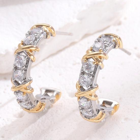 1 Pair Women Earrings C-Ring Shape Ear Buckle Design Stable Fit Cubic Zirconia Inlaid Earrings Jewelry Gift