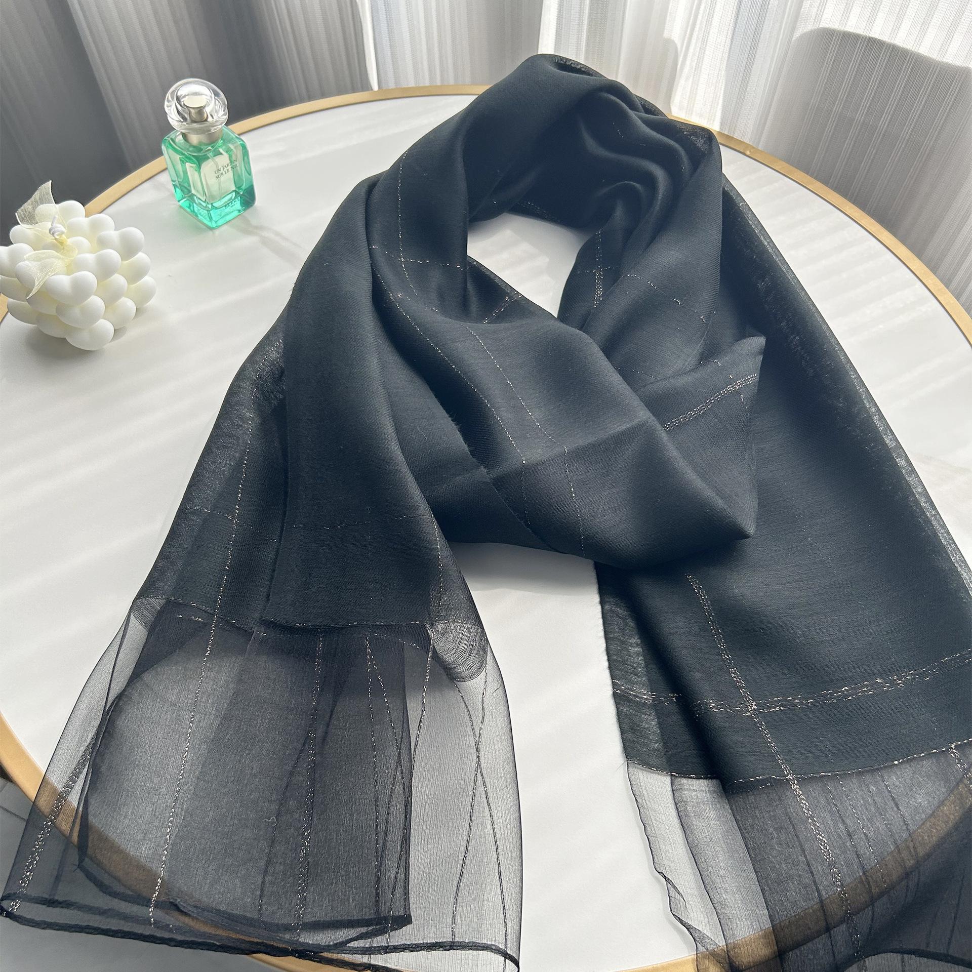 

Шелковый шарф из тутового шелка с маленькой золотой каймой, классический клетчатый шарф, солнцезащитный шелковый шарф в подарочной коробке, изысканный 190*80 чёрный