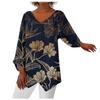 Women's Casual Solid Color Printed V-Neck Loose Irregular Hem Mid-Long Sleeve Top