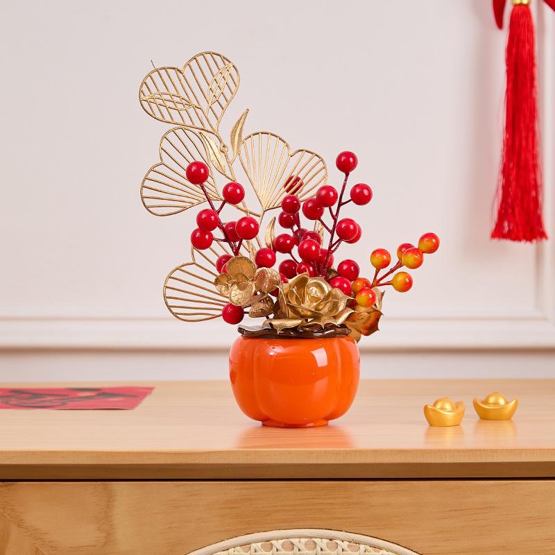 Year of the Horse Persimmon Bucket Spring Festival Blessing Bucket New Year Decoration Supplies New Year Living Room Decoration Festive