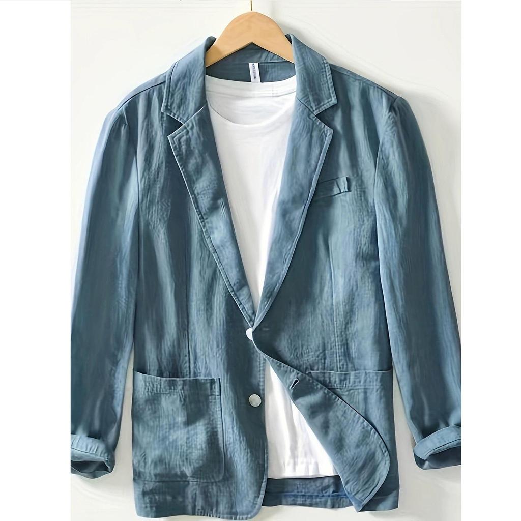 Men's Casual Suit Single-layer Jacket Solid Color Cotton Linen Casual Fashion Men's Top