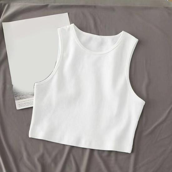 Women Summer Vest Round Neck Sleeveless Bottom Tops Slim Fit Tank Tops Solid Color Cropped