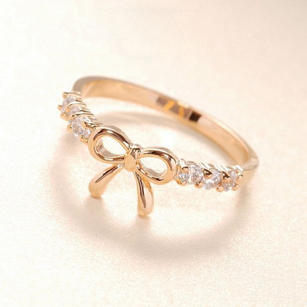 Korean Jewelry  Crystal Bow Ring GD