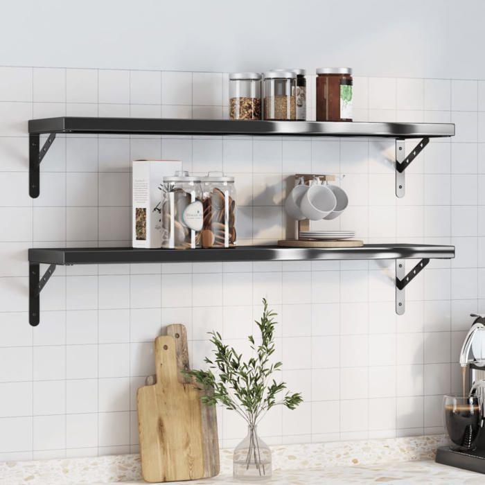 VidaXL Wall Shelves 2 Pcs 100x23.5x3 Cm Black Stainless Steel, Floating Shelf, Wall Display Shelf, Panel 30289