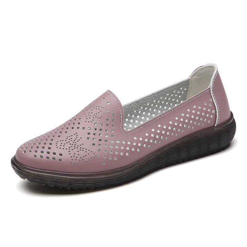 Summer Hollow Women's Shoes Flat Single Shoes Women's Mother Shoes Breathable Hole Soft Sole Soft Surface Foot Casual Women's Shoes