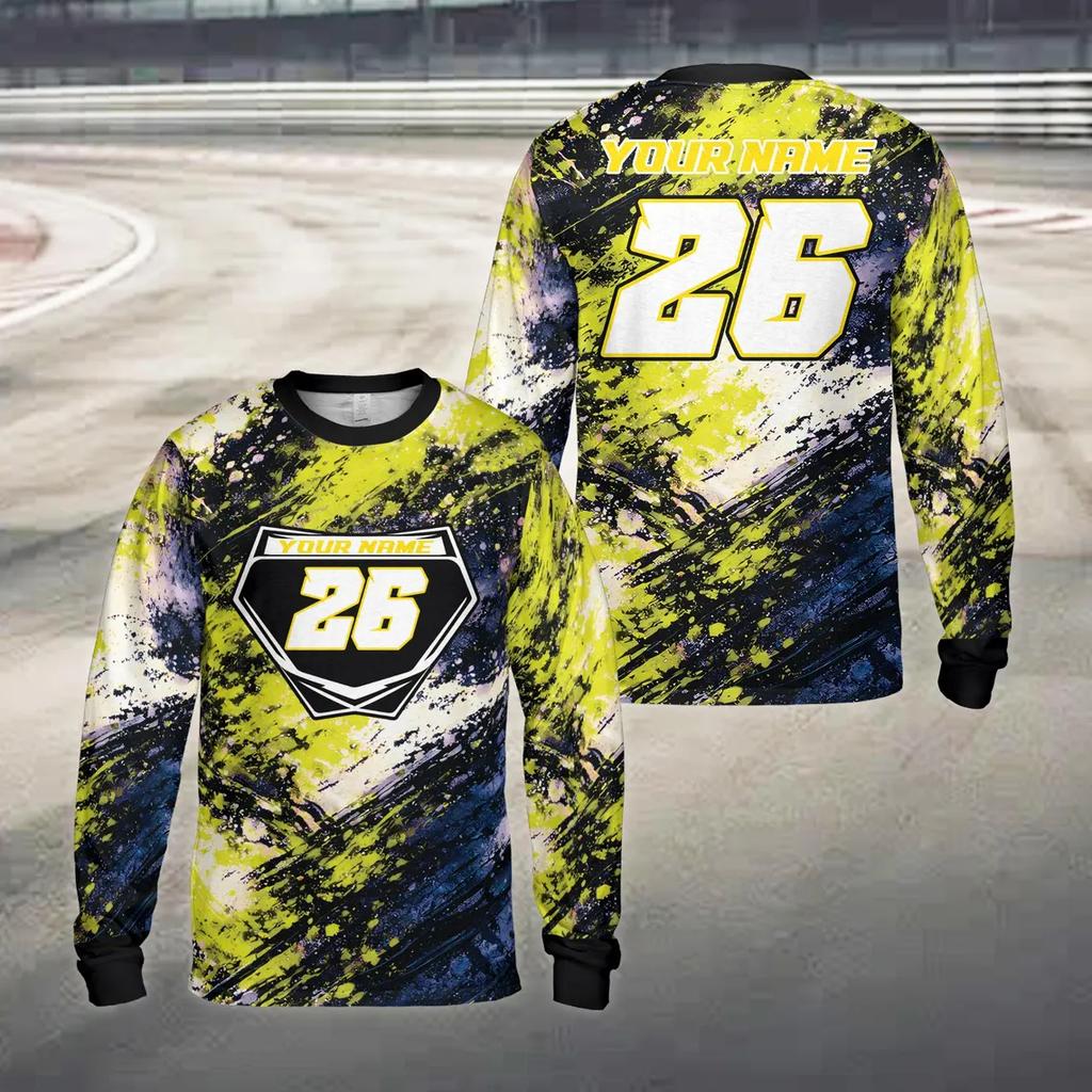 Custom Diy Paint Splash Racing Sports Jersey Personalized Name Number Text Long Sleeve Motocross Shirt For Dirt Bike Enthusiasts