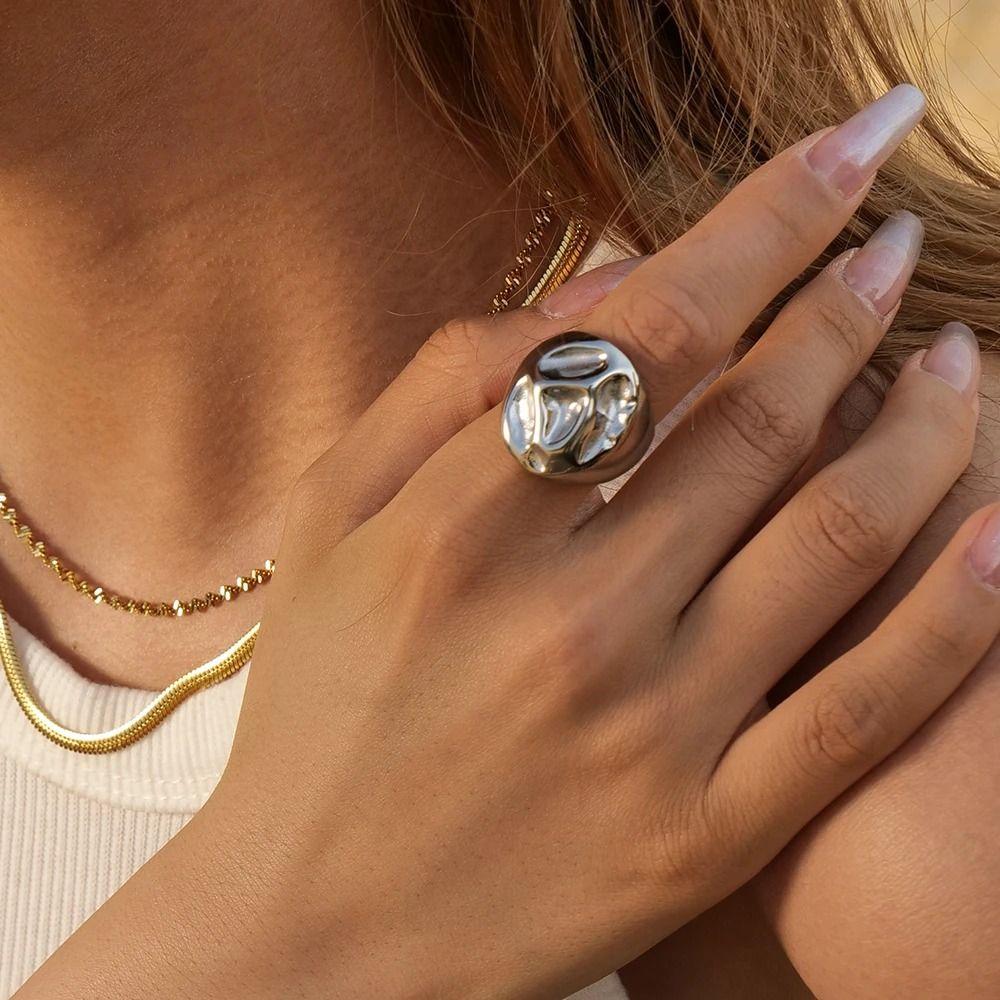 Gold&Silver Geometric Ring Stainless Steel Vintage Finger Ring Exaggerated Ring Valentine's Day