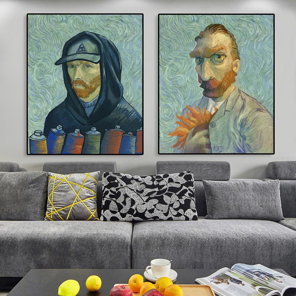 Poster Vintage Van Gogh Autoritratti Pittura su Tela Arte Moderna Stampa Divertente Quadro da Parete per Camera da Letto Soggiorno Decorazioni per la Casa
