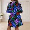 Women Plus Size V Neck Long Sleeve Floral Printed White Loose Curved Hem Dress