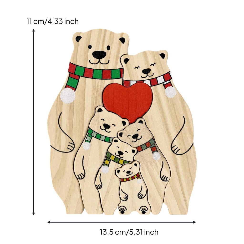 Wooden Bear Ornament with Engraved Names Animal Family Puzzle Customizable