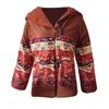 Women's Casual Retro Printed Long Sleeve Hooded Jacket Coat  Button Coat