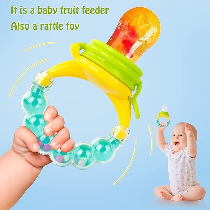 Baby Fruit Rattle Nibbler – Soft Silicone Fruit Feeder with Built-in Rattle Handle