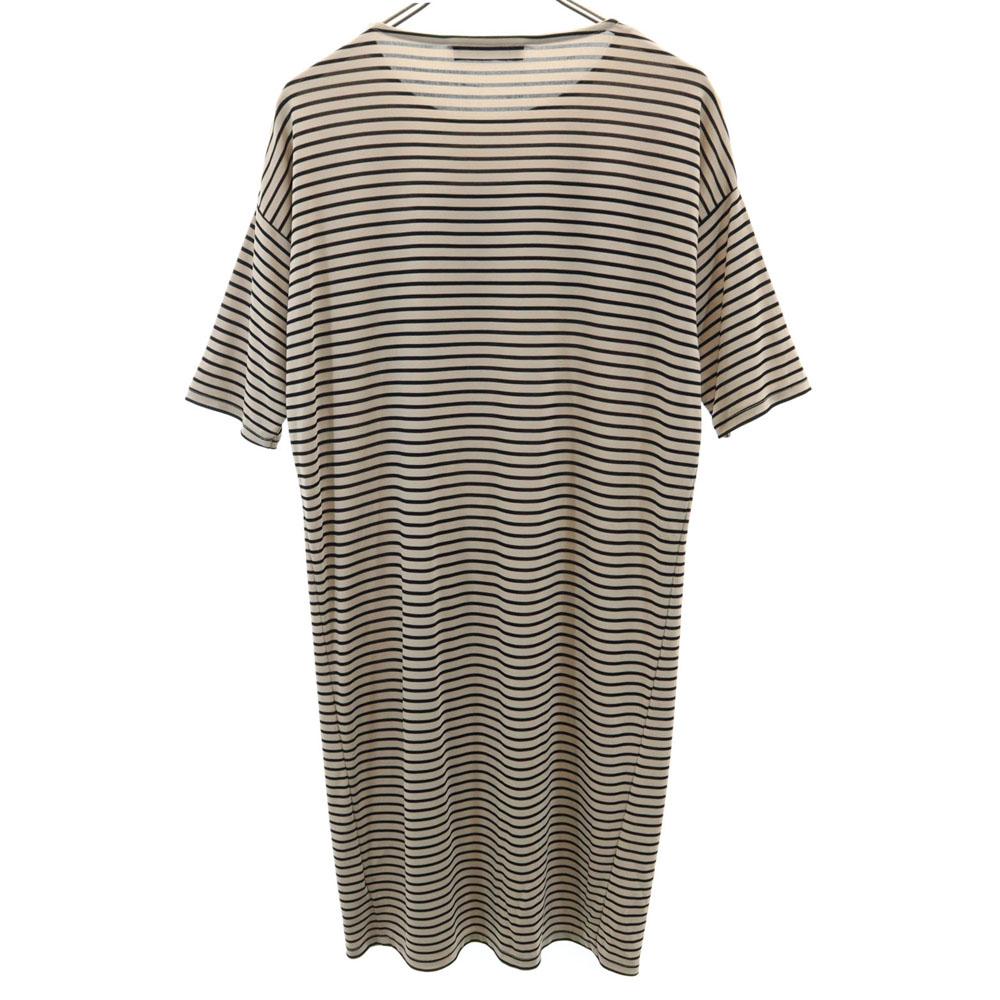 IMPRESSION Border Pattern Five-quarter sleeve one piece 36 beige Women Used