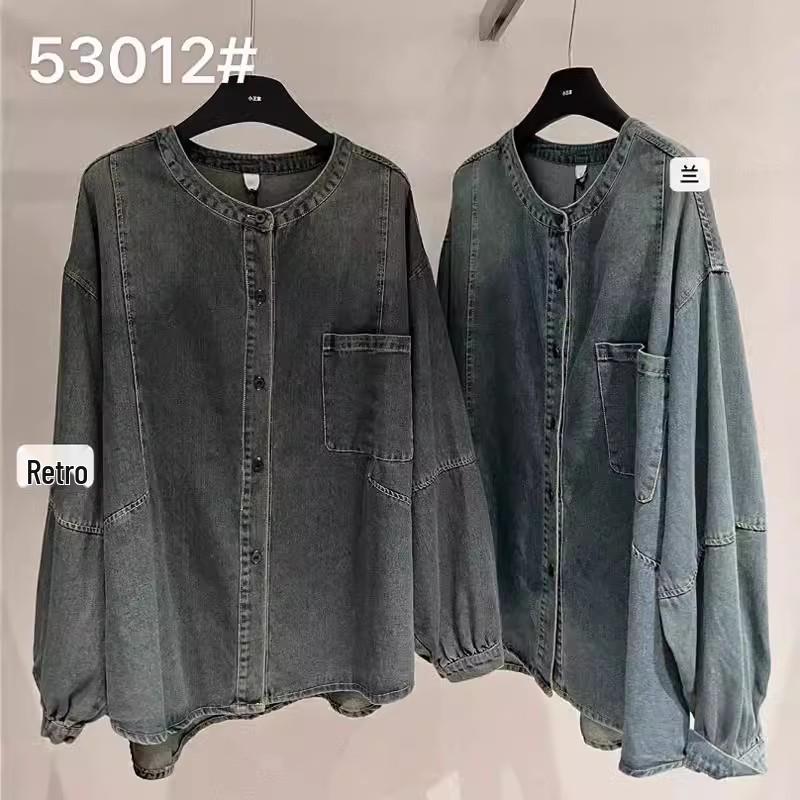 Xiao Wang's Retro Denim Round Neck Oversized Casual Jacket
